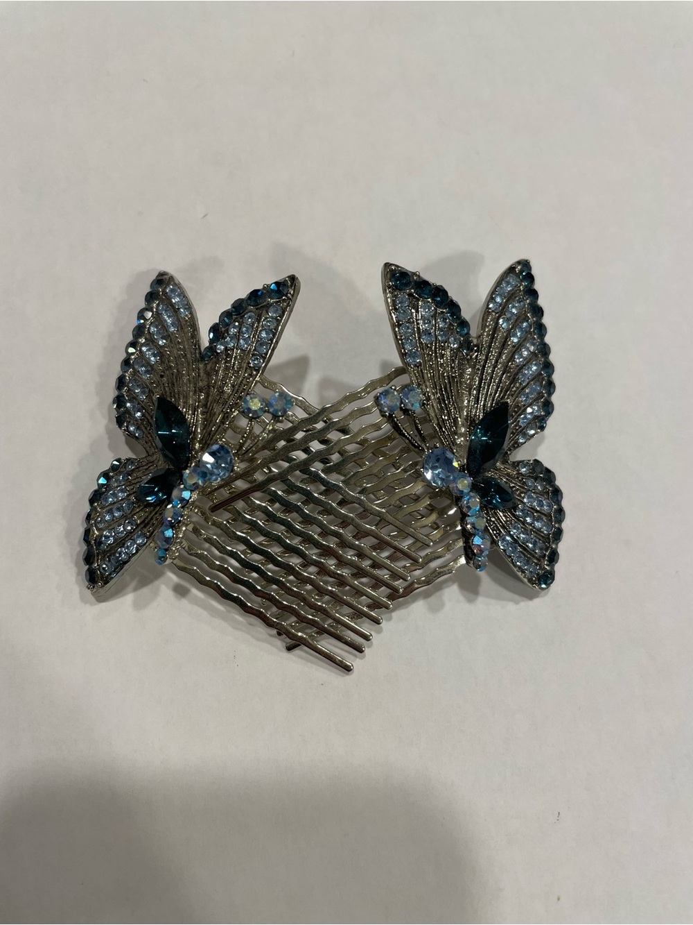 Soho Silver Butterfly Hair Comb with Blue Crystals